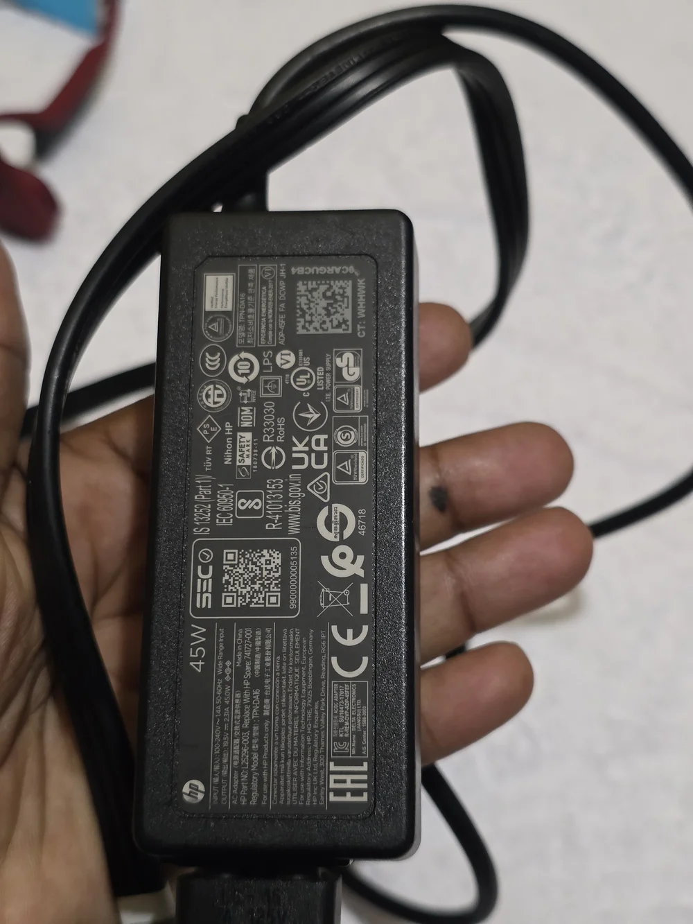 HP Black 45W Laptop AC Adapter with Attached Cable